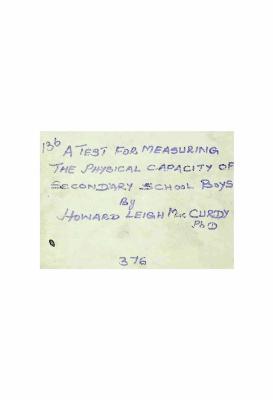 A Test for Measuring the Physical Capacity of Secondary School Boys